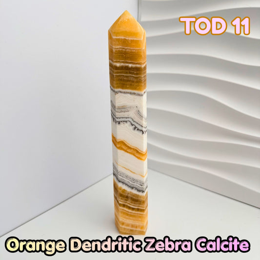 Orange Dedritic Zebra Calcite Obelisk Tower | TOD11