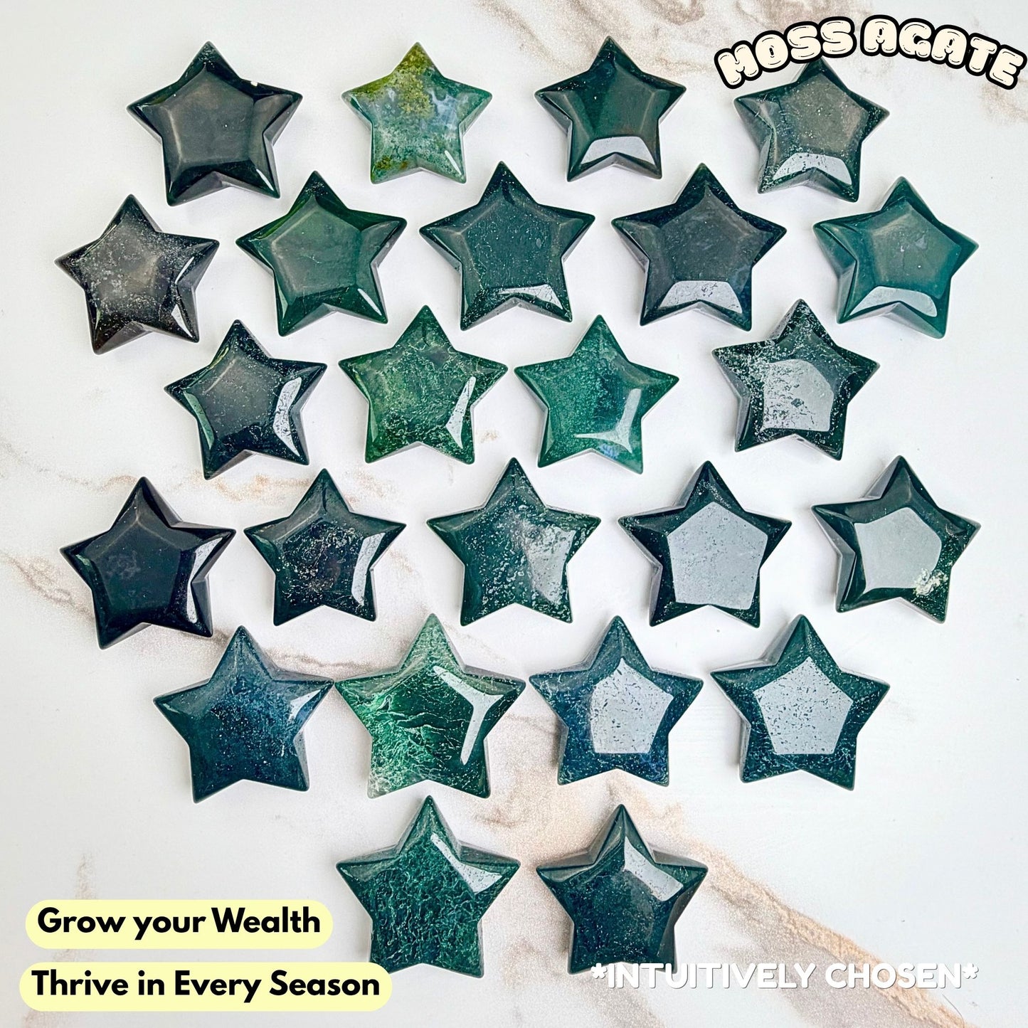 Moss Agate Star Carving