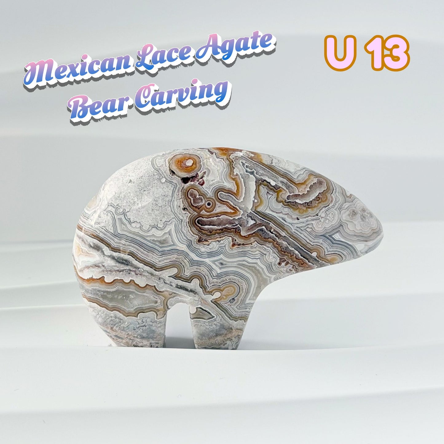 Mexican Lace Agate Bear Carving | U13