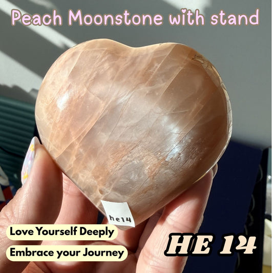 Peach Moonstone Heart with Stand | He14