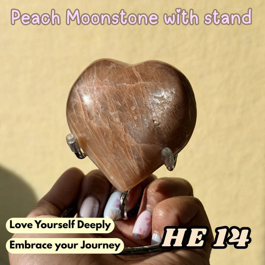 Peach Moonstone Heart with Stand | He14