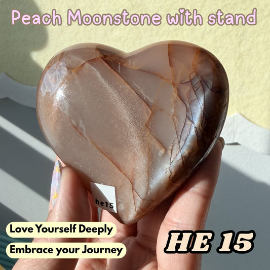 Peach Moonstone Heart with Stand | He15
