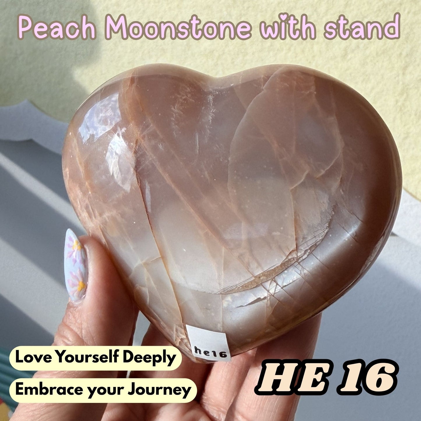 Peach Moonstone Heart with Stand | He16