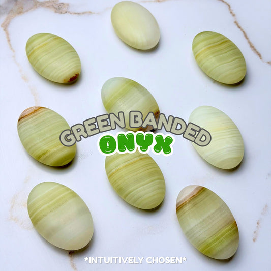 Green Banded Onyx Palm Stone | Intuitively Chosen