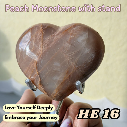 Peach Moonstone Heart with Stand | He16