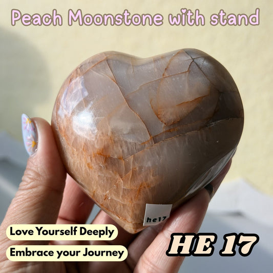Peach Moonstone Heart with Stand | He17