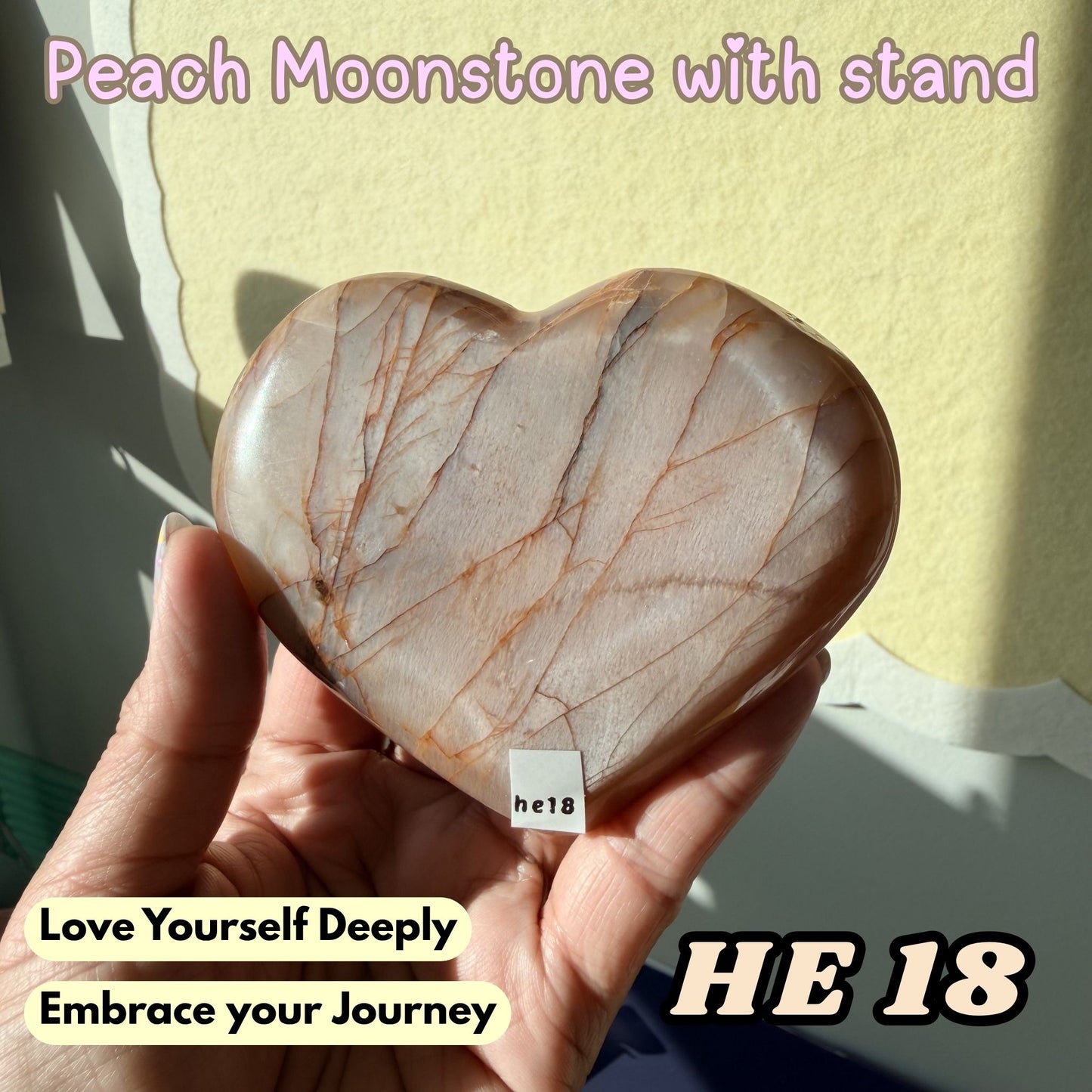 Peach Moonstone Heart with Stand | He18