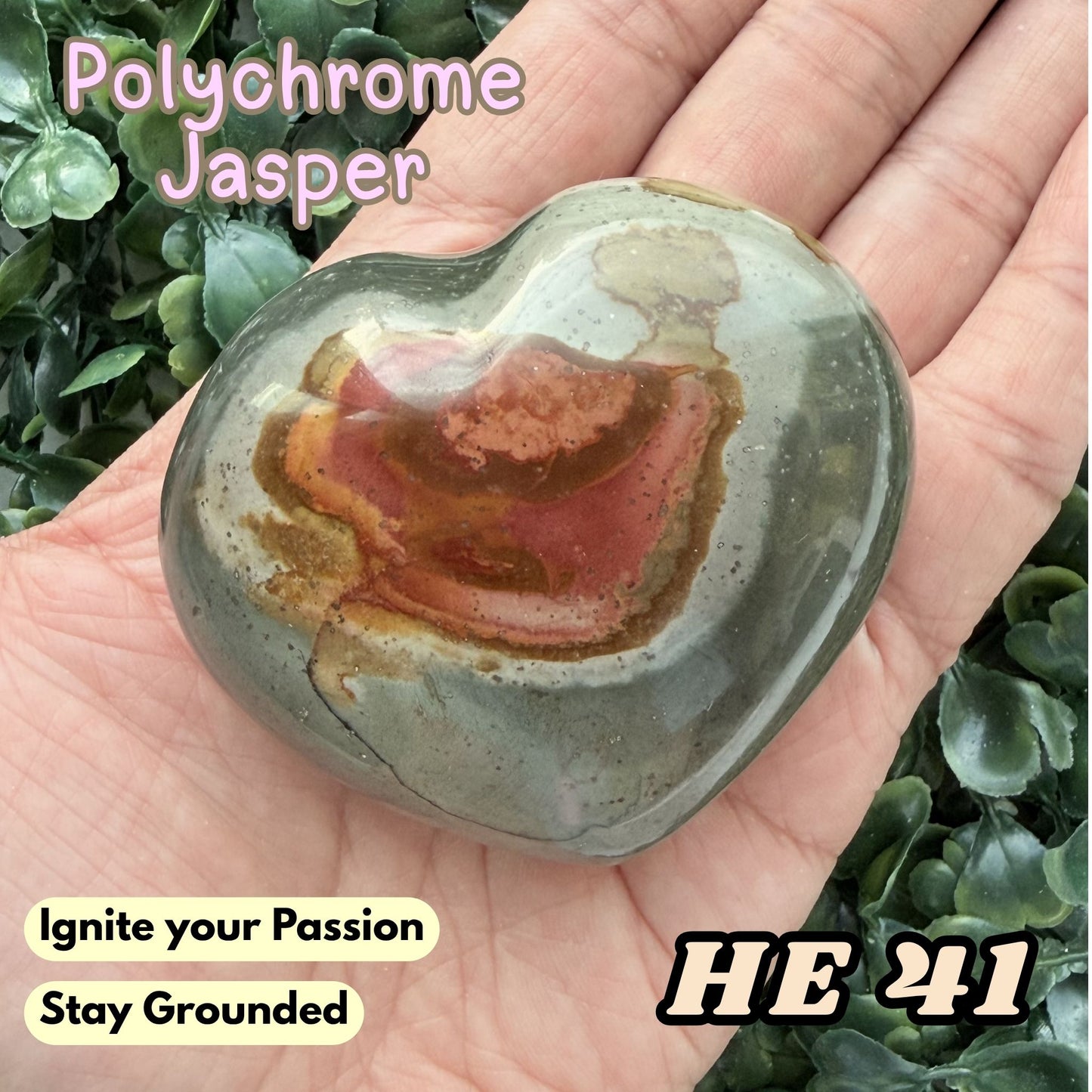 Polychrome Jasper Heart Crystal Carving | He 41