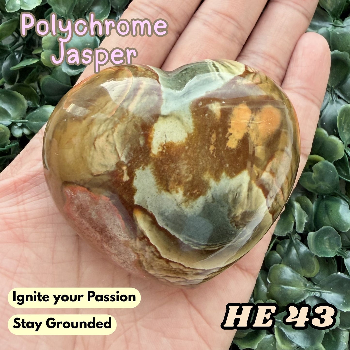 Polychrome Jasper Heart Crystal Carving | He 43