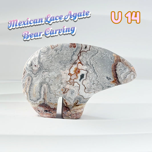 Mexican Lace Agate Bear Carving | U14