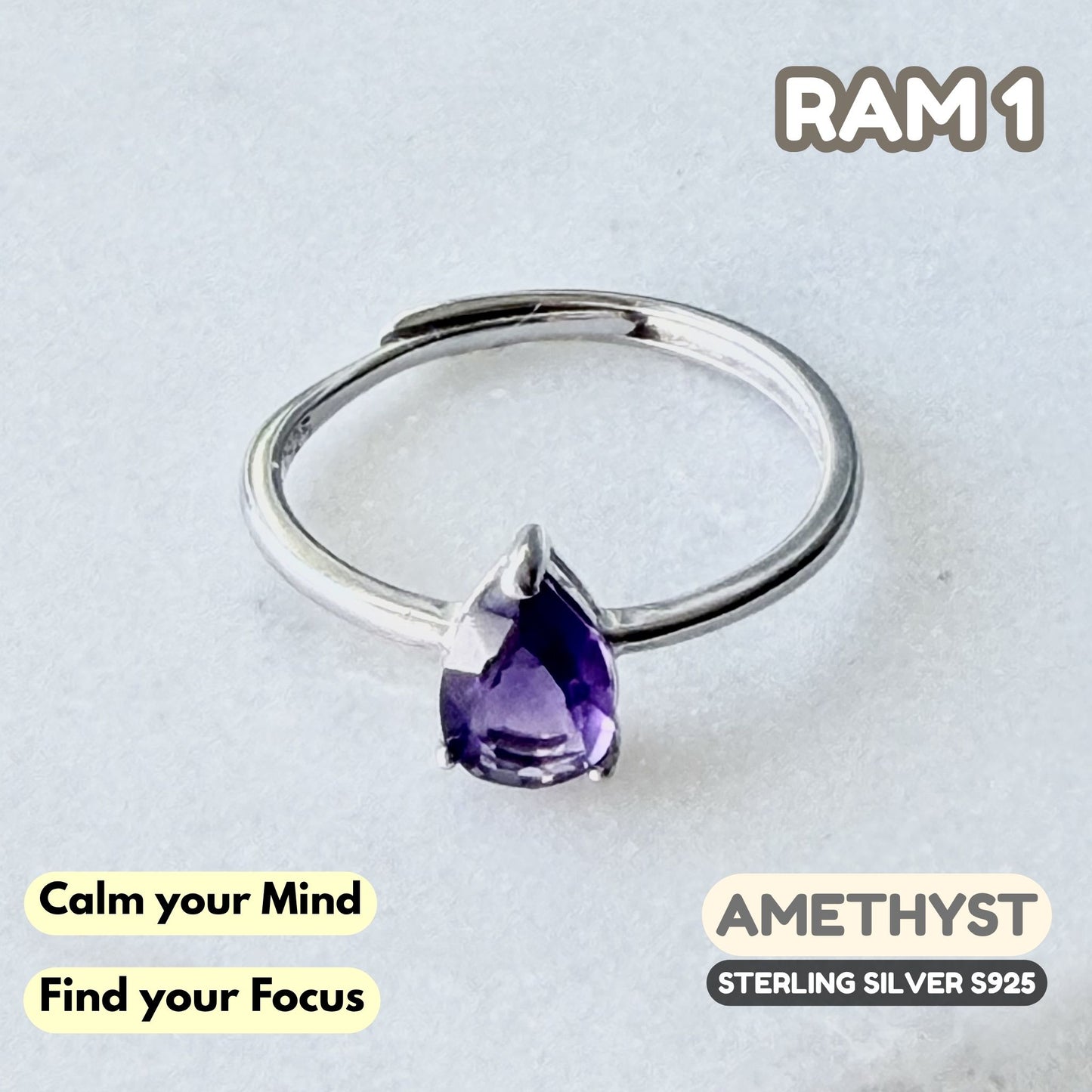 Amethyst Ring on Sterling Silver S925 | RAM1