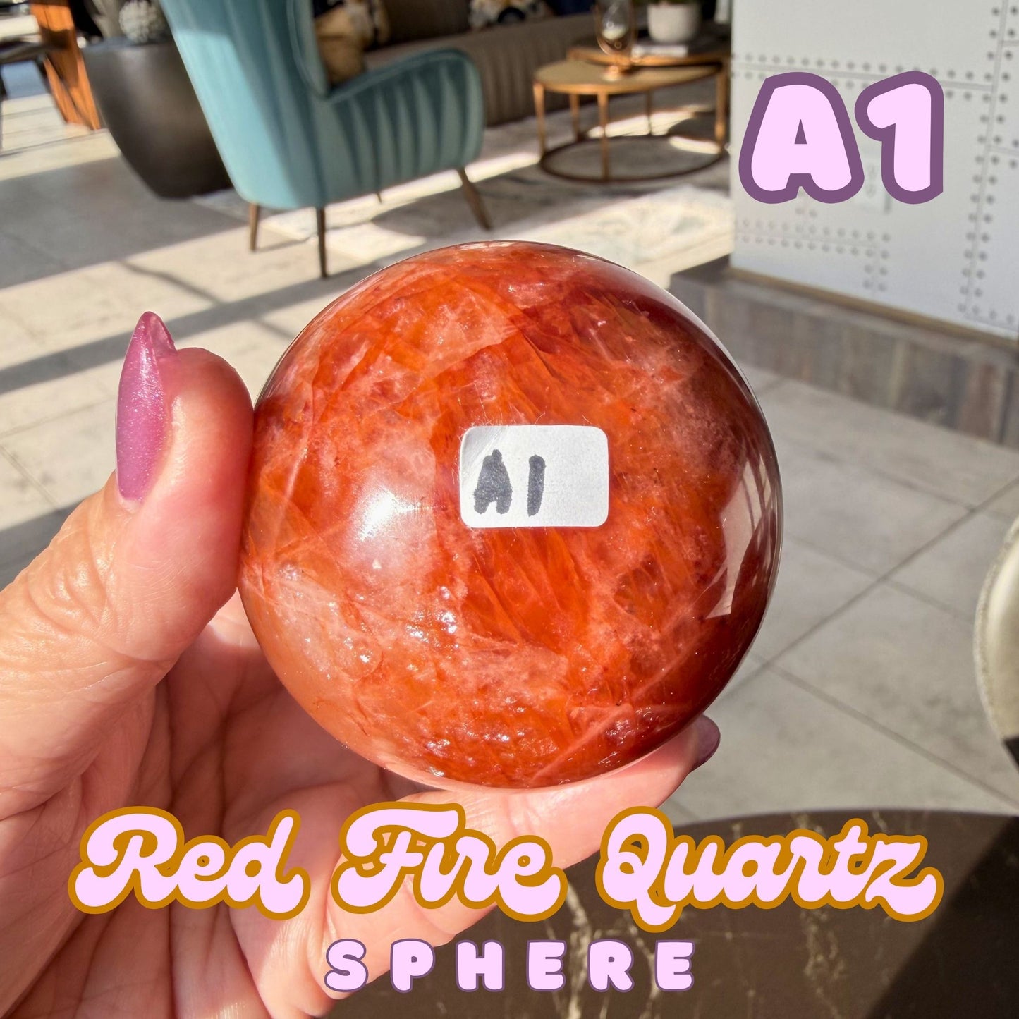 Red Fire Quartz Sphere with Rainbow Prismatic Inclusions | A1