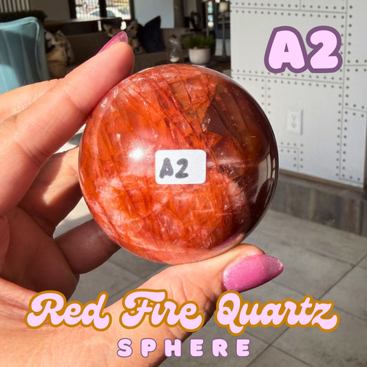 Red Fire Quartz Sphere with Rainbow Prismatic Inclusions | A2