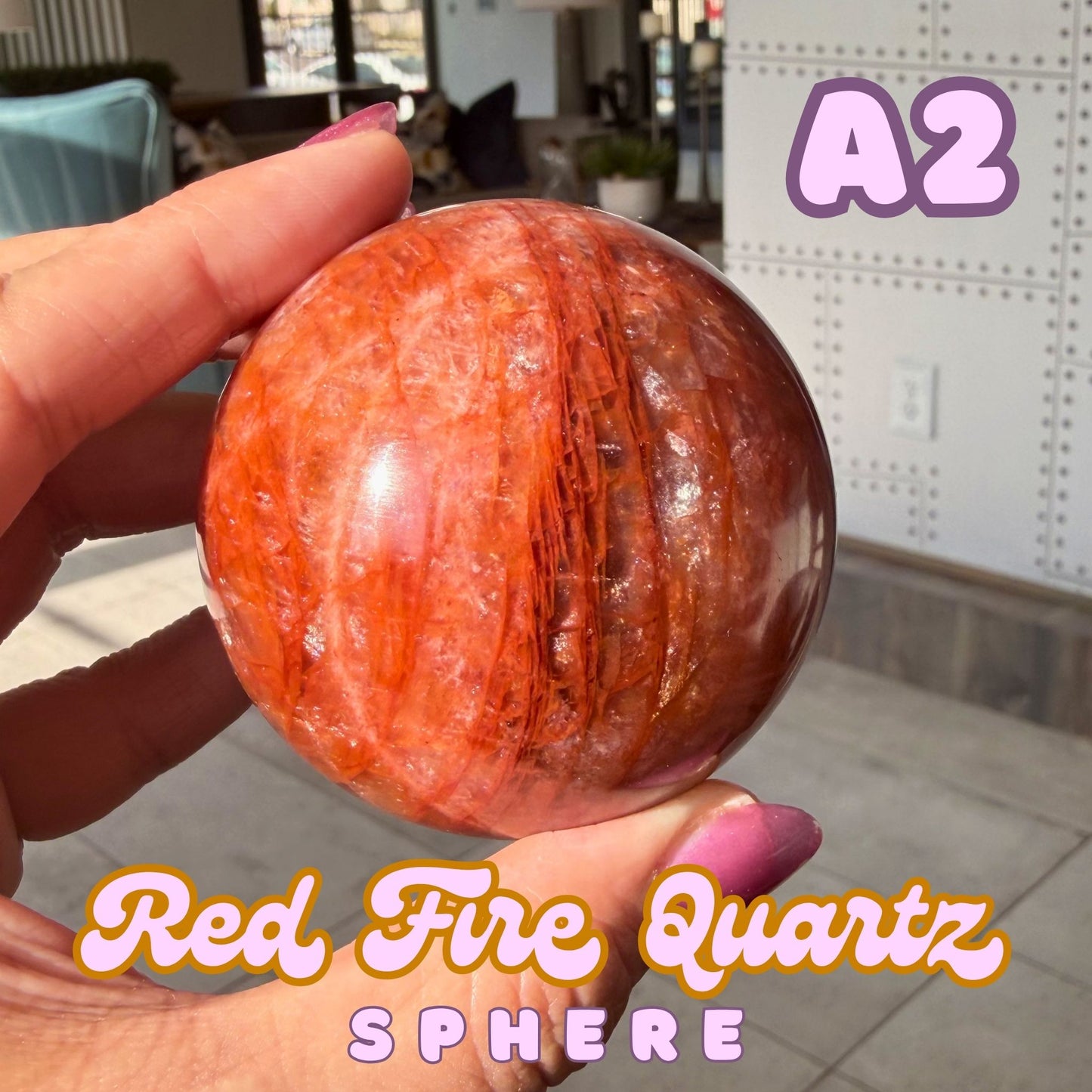 Red Fire Quartz Sphere with Rainbow Prismatic Inclusions | A2