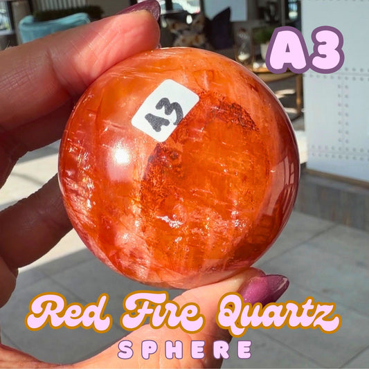 Red Fire Quartz Sphere with Rainbow Prismatic Inclusions | A3