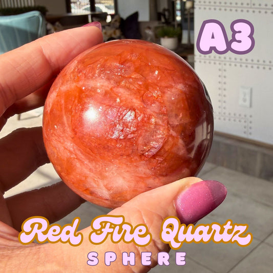 Red Fire Quartz Sphere with Rainbow Prismatic Inclusions | A3