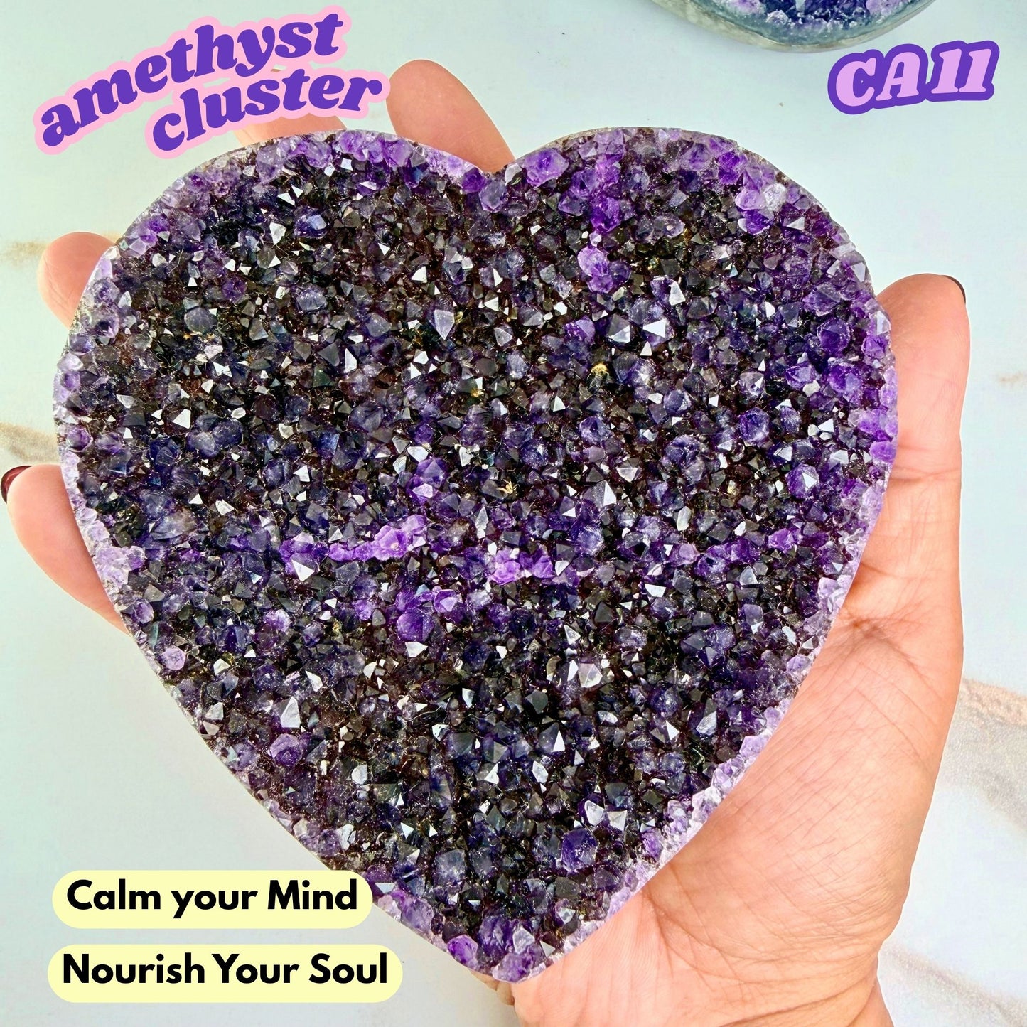 Druzy Amethyst Heart Cluster on Stand | CA11