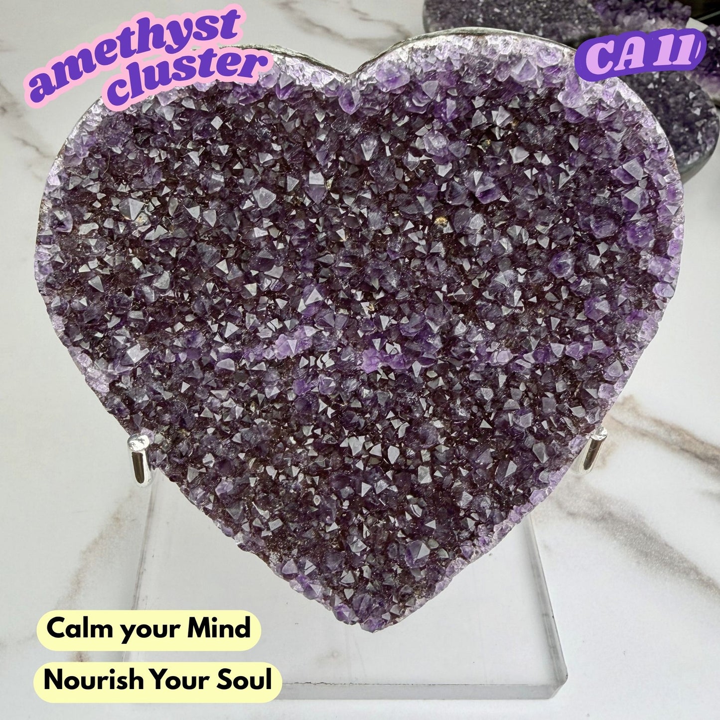 Druzy Amethyst Heart Cluster on Stand | CA11