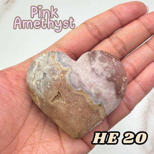 Pink Amethyst Heart Crystal Carving | He20