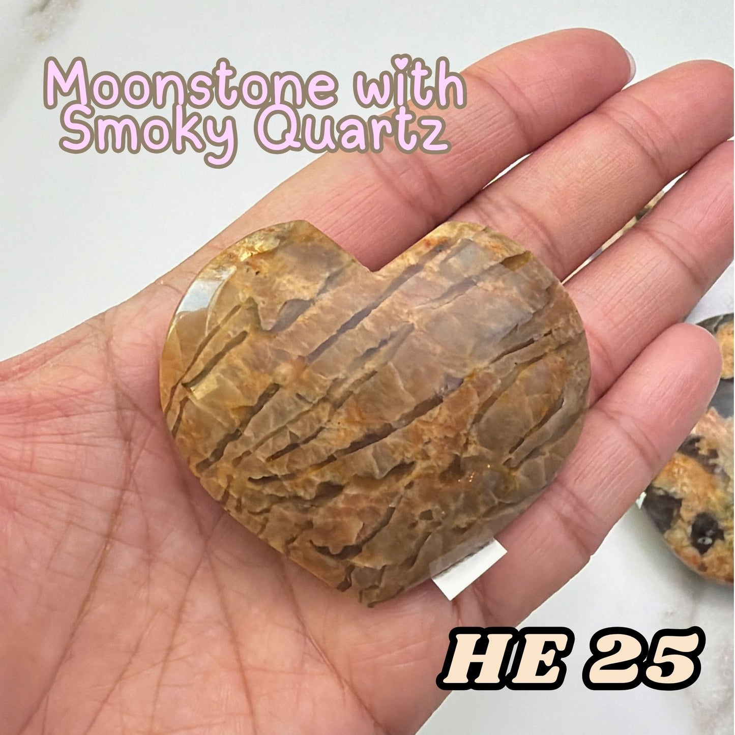 Moonstone Overgrown Smoky Quartz Heart Crystal Carving | He25