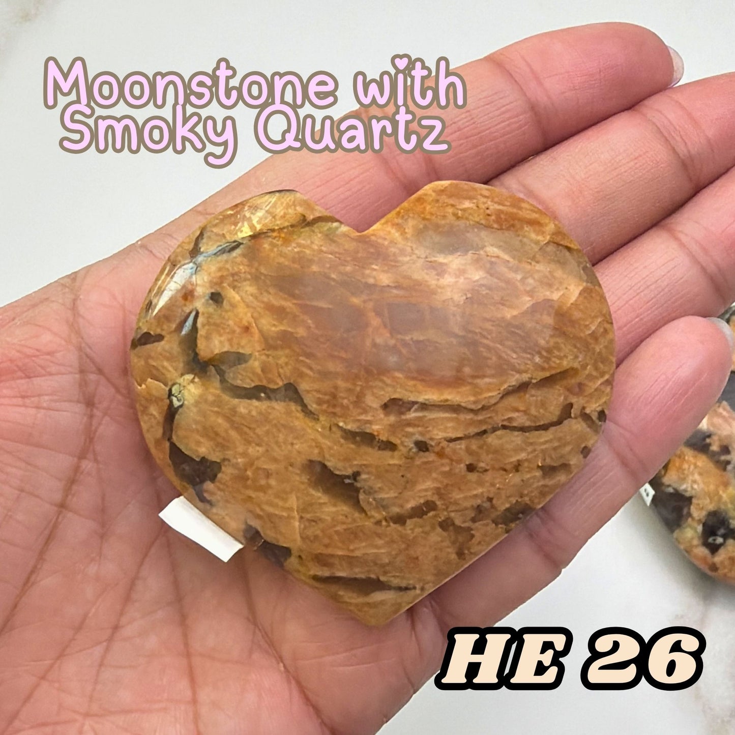 Moonstone Overgrown Smoky Quartz Heart Crystal Carving | He26
