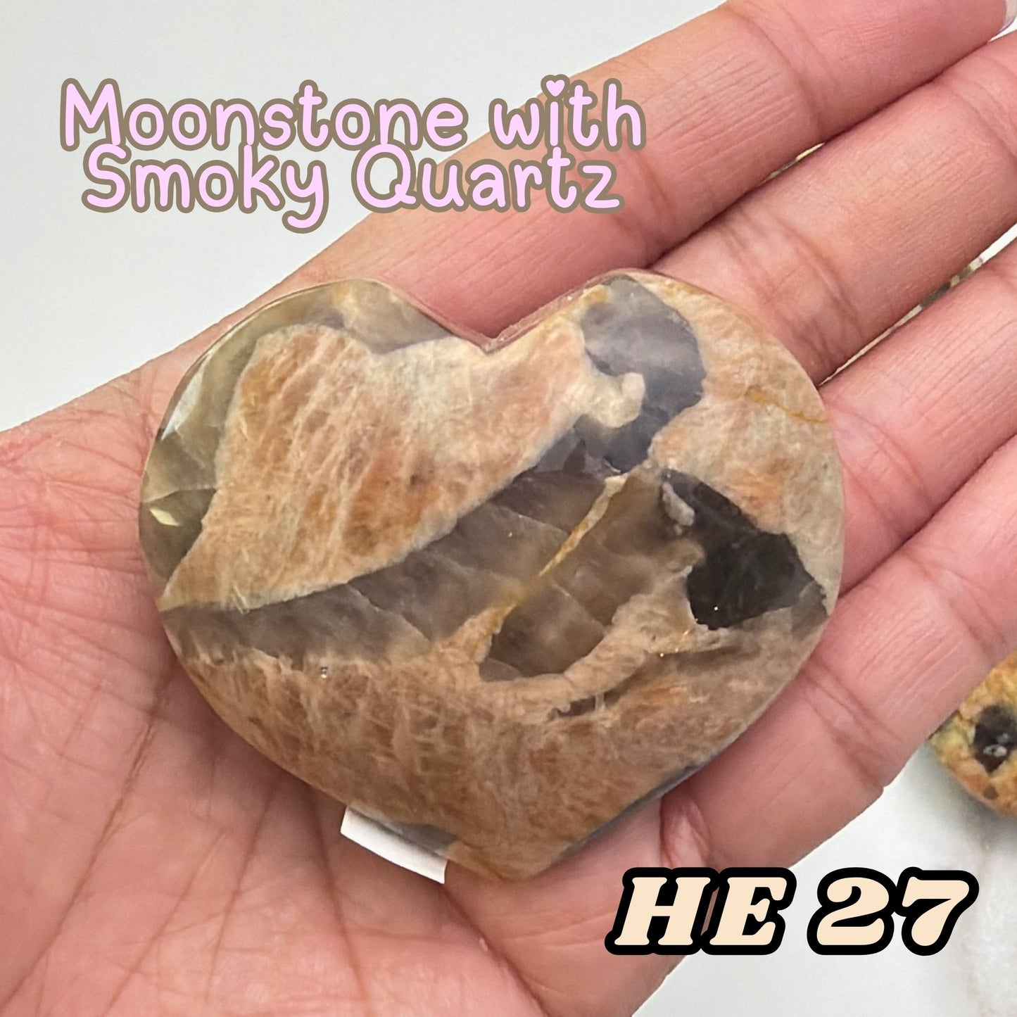 Moonstone Overgrown Smoky Quartz Heart Crystal Carving | He27
