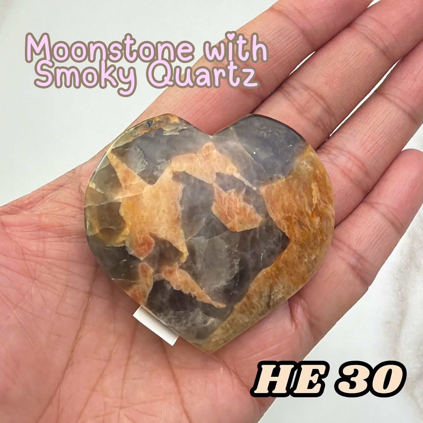 Moonstone Overgrown Smoky Quartz Heart Crystal Carving | He30