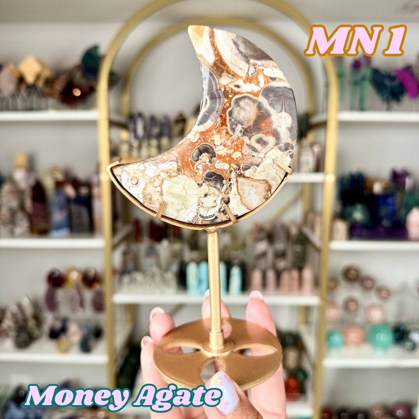 Money Agate Moon on Stand | MN1