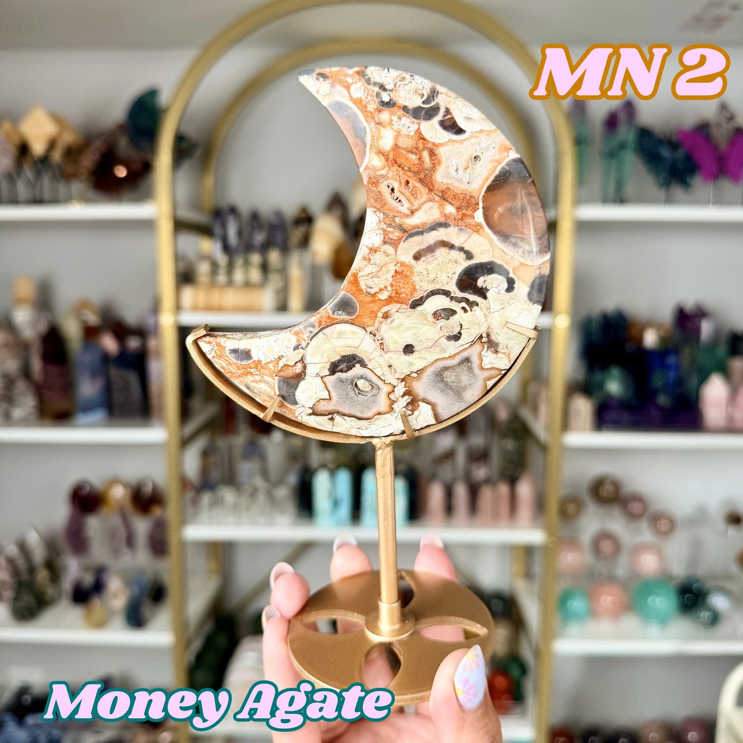 Money Agate Moon on Stand | MN2