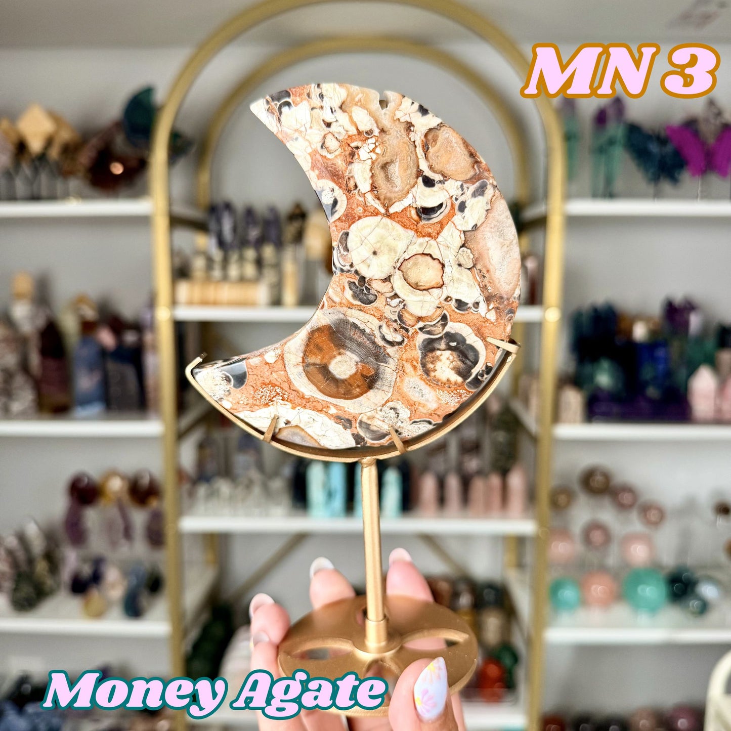 Money Agate Moon on Stand | MN3
