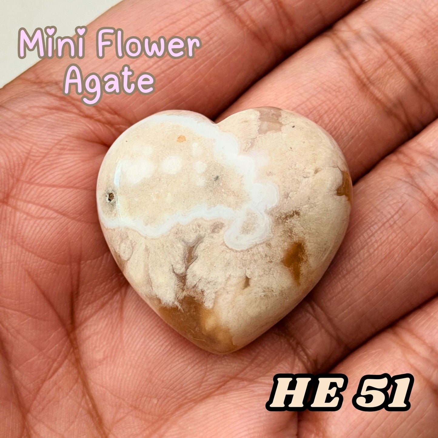 Mini Flower Agate Heart Carving | He51