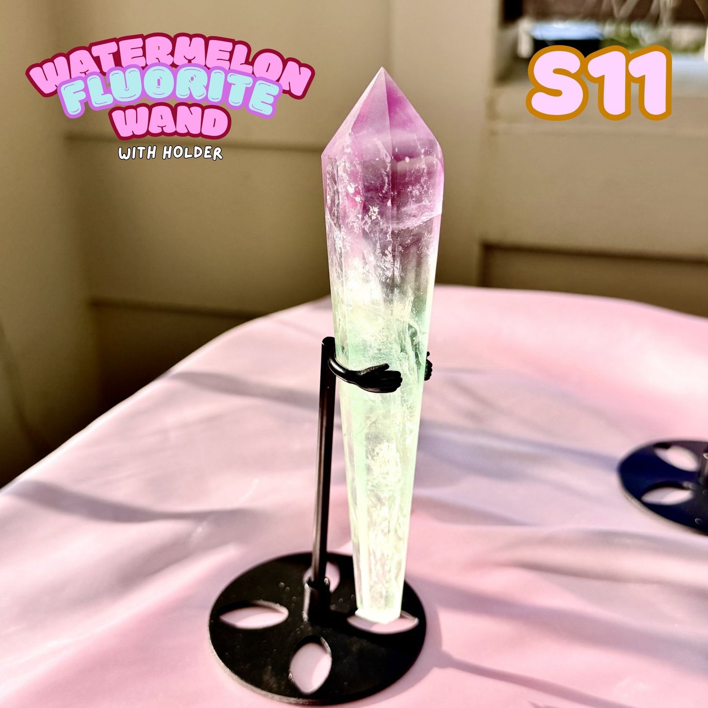 Watermelon Fluorite Wand with Stand | S11