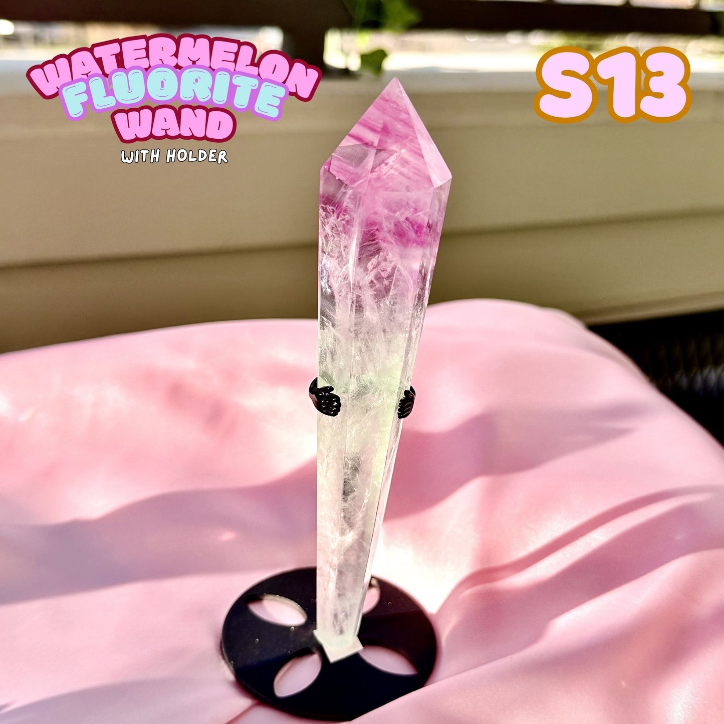 Watermelon Fluorite Wand with Stand | S13