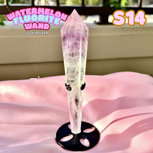 Watermelon Fluorite Wand with Stand | S14