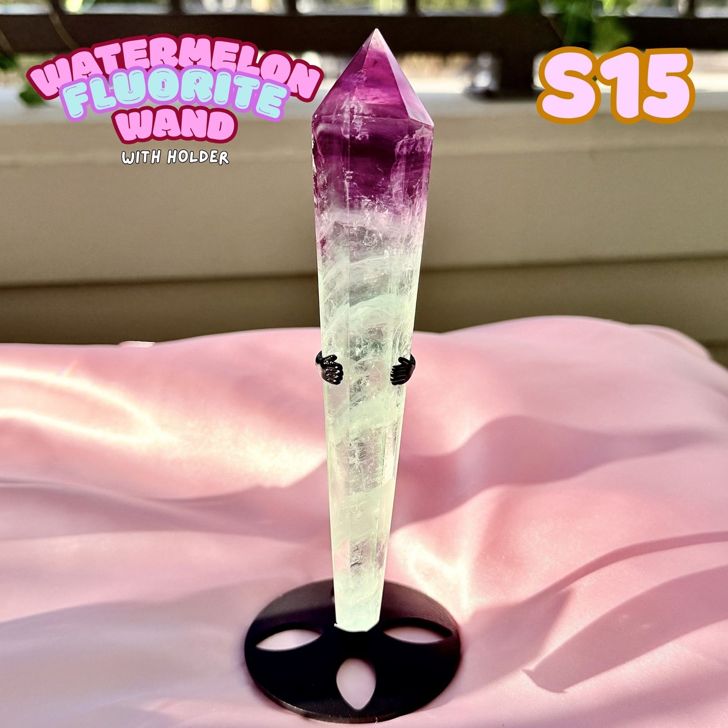 Watermelon Fluorite Wand with Stand | S15