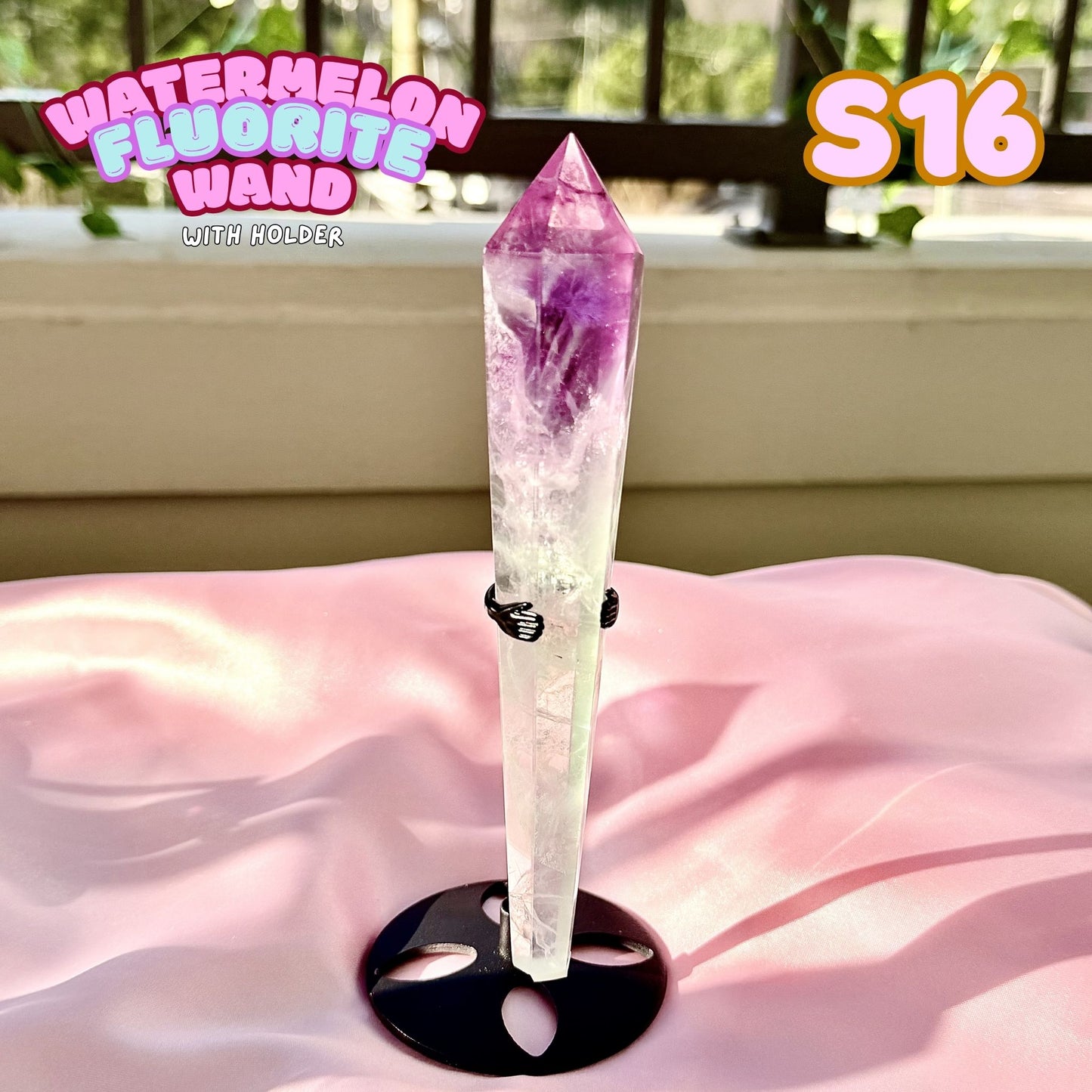 Watermelon Fluorite Wand with Stand | S16