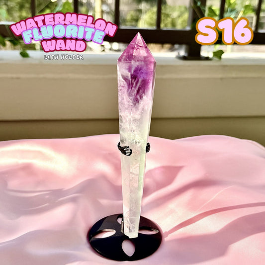 Watermelon Fluorite Wand with Stand | S16