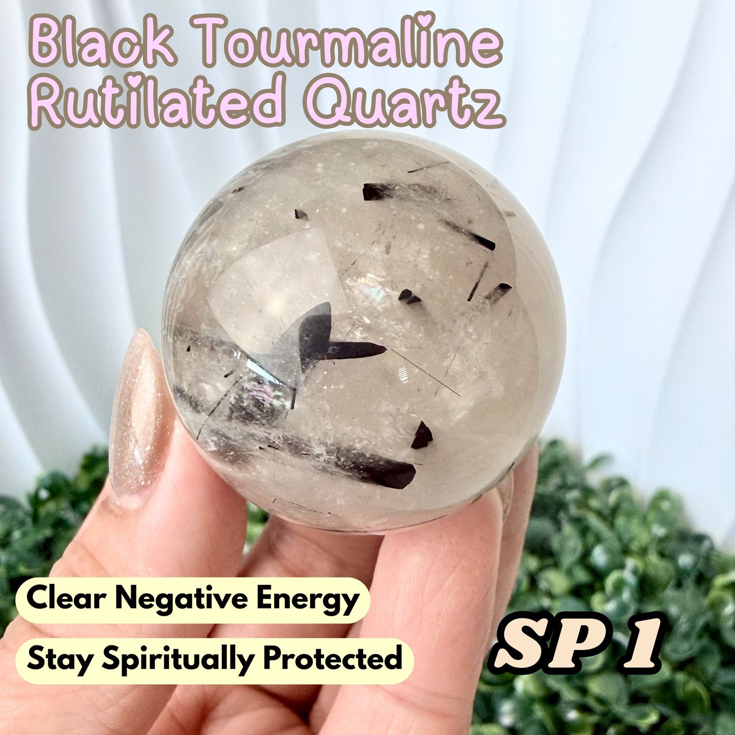 Black Tourmaline Rutilated Quartz Sphere | SP1