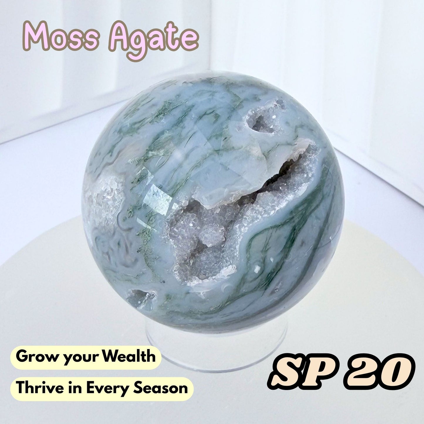 Moss Agate Druzy Sphere | SP20