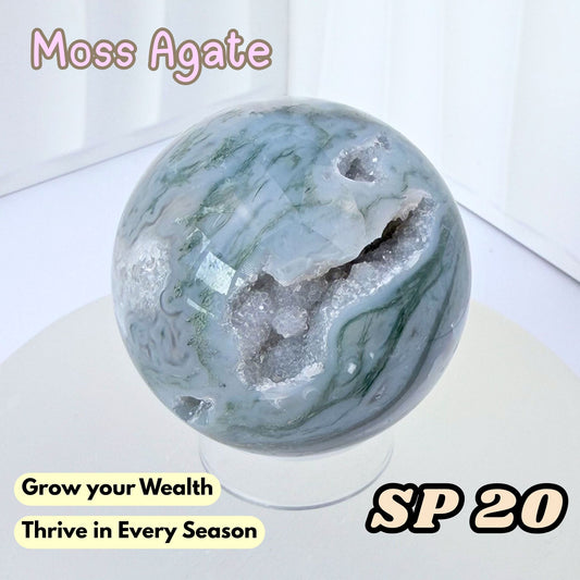 Moss Agate Druzy Sphere | SP20
