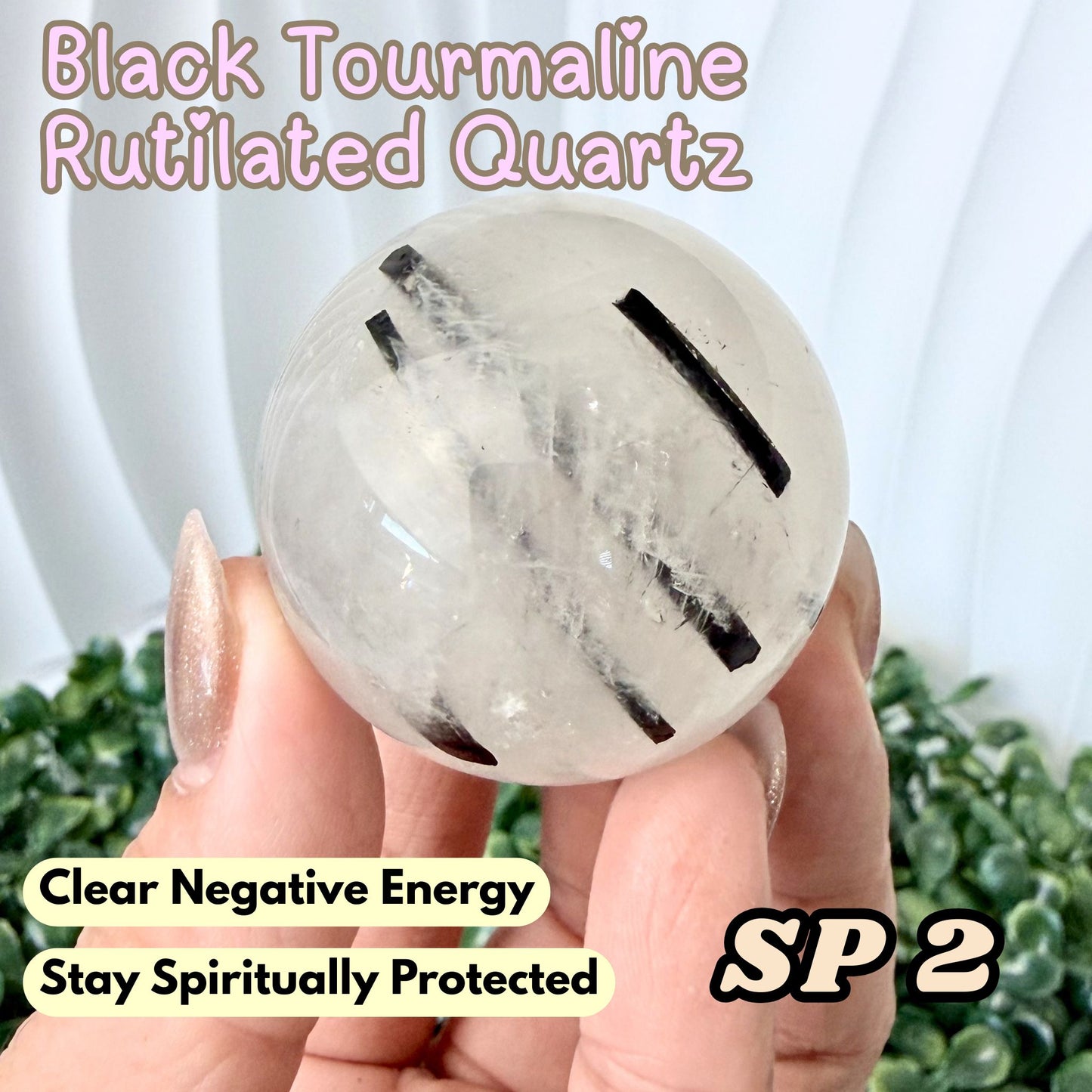 Black Tourmaline Rutilated Quartz Sphere | SP2