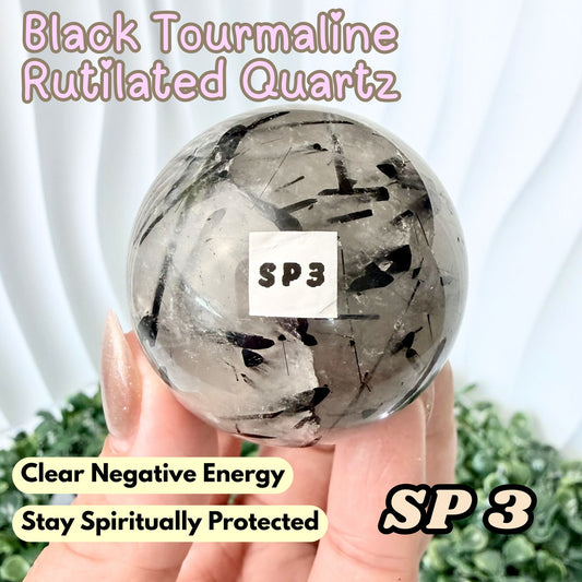 Black Tourmaline Rutilated Quartz Sphere | SP3
