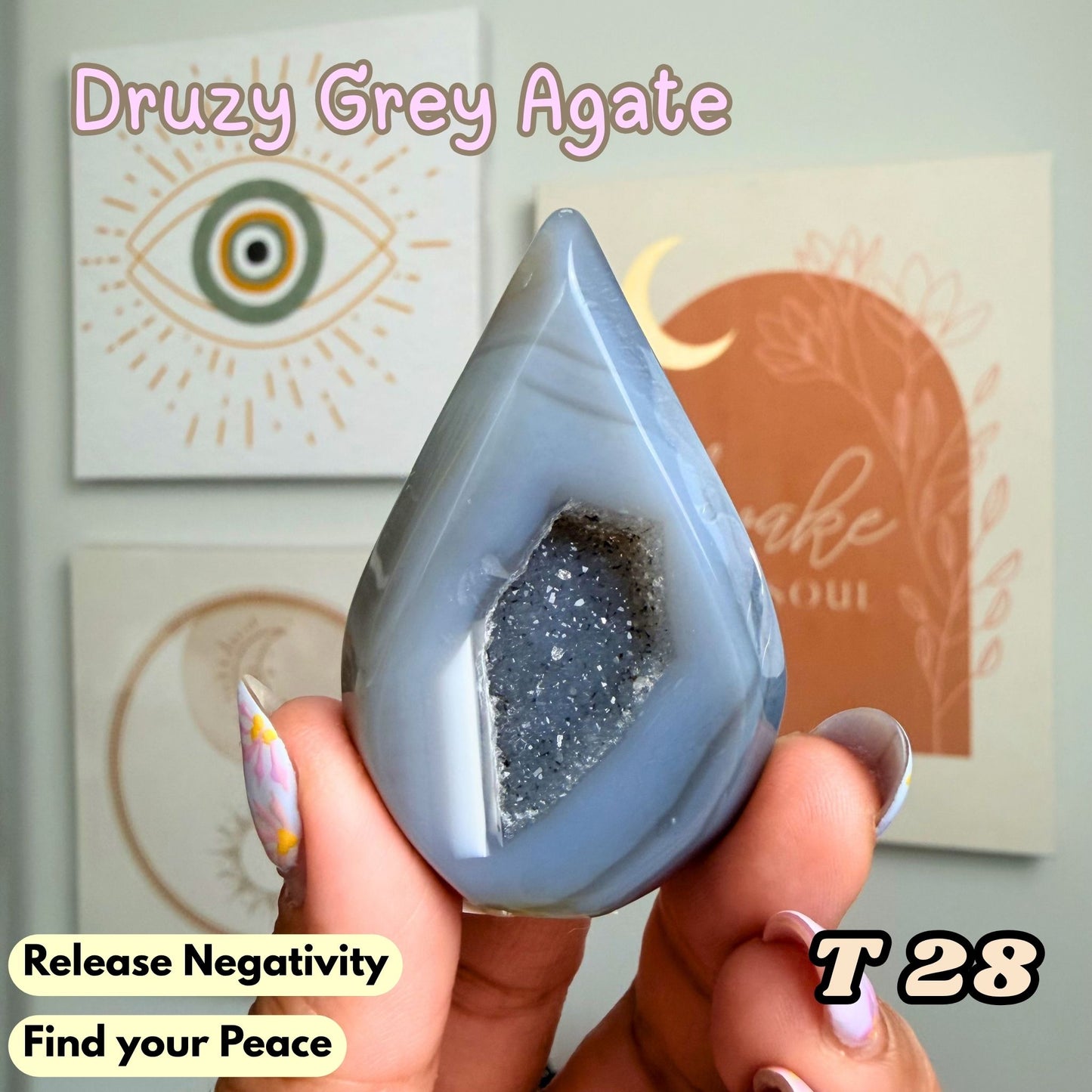 Druzy Grey Agate Small Flame Freeform | T28