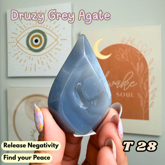 Druzy Grey Agate Small Flame Freeform | T28