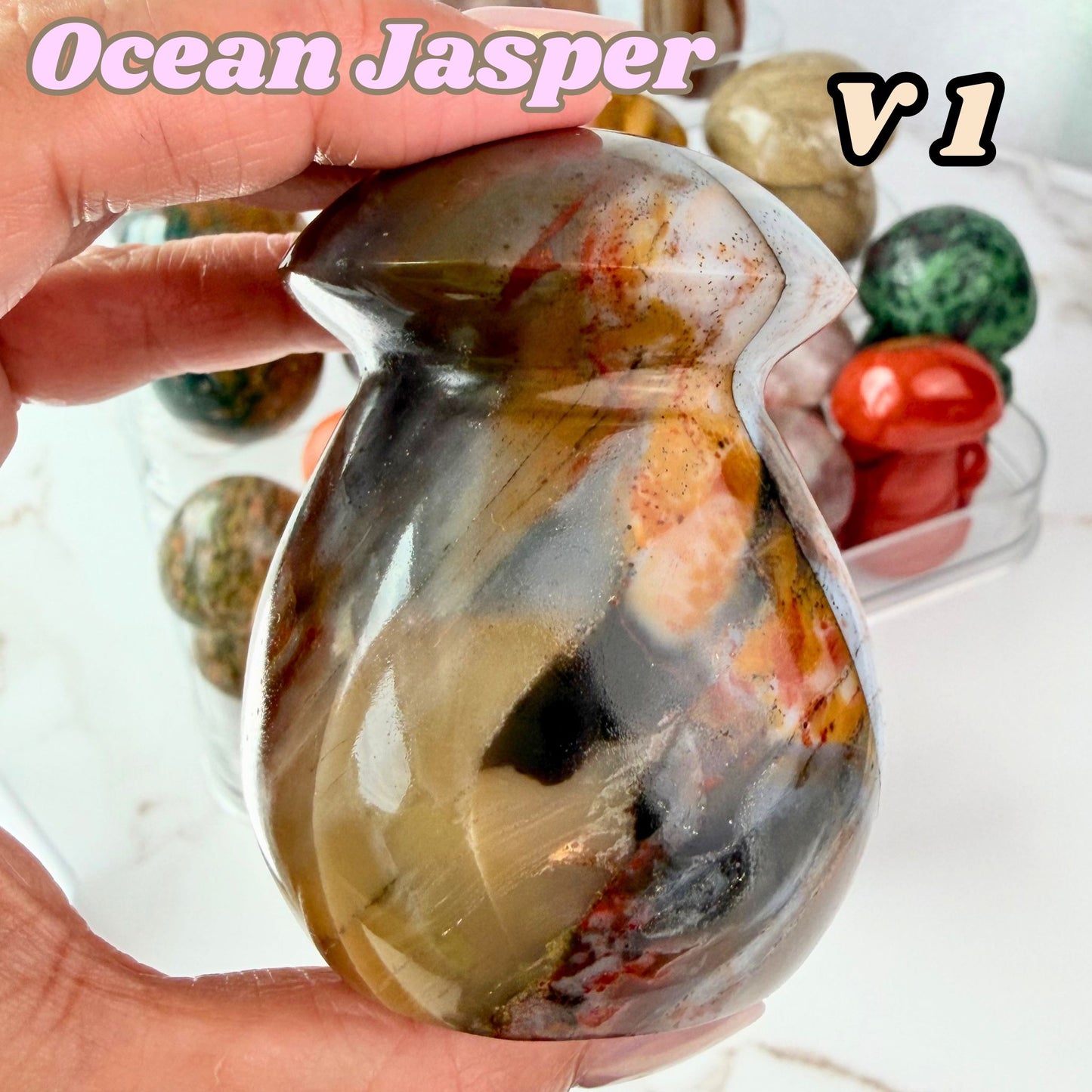 Ocean Jasper Mushroom Carving | V1