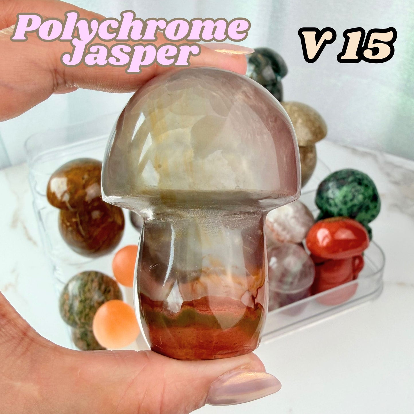 Polychrome Jasper Mushroom Carving | V15