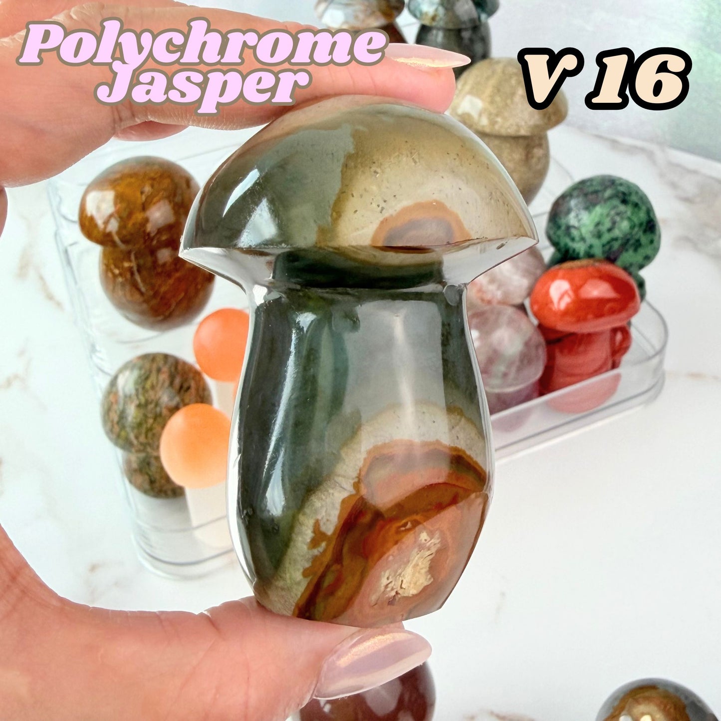 Polychrome Jasper Mushroom Carving | V16