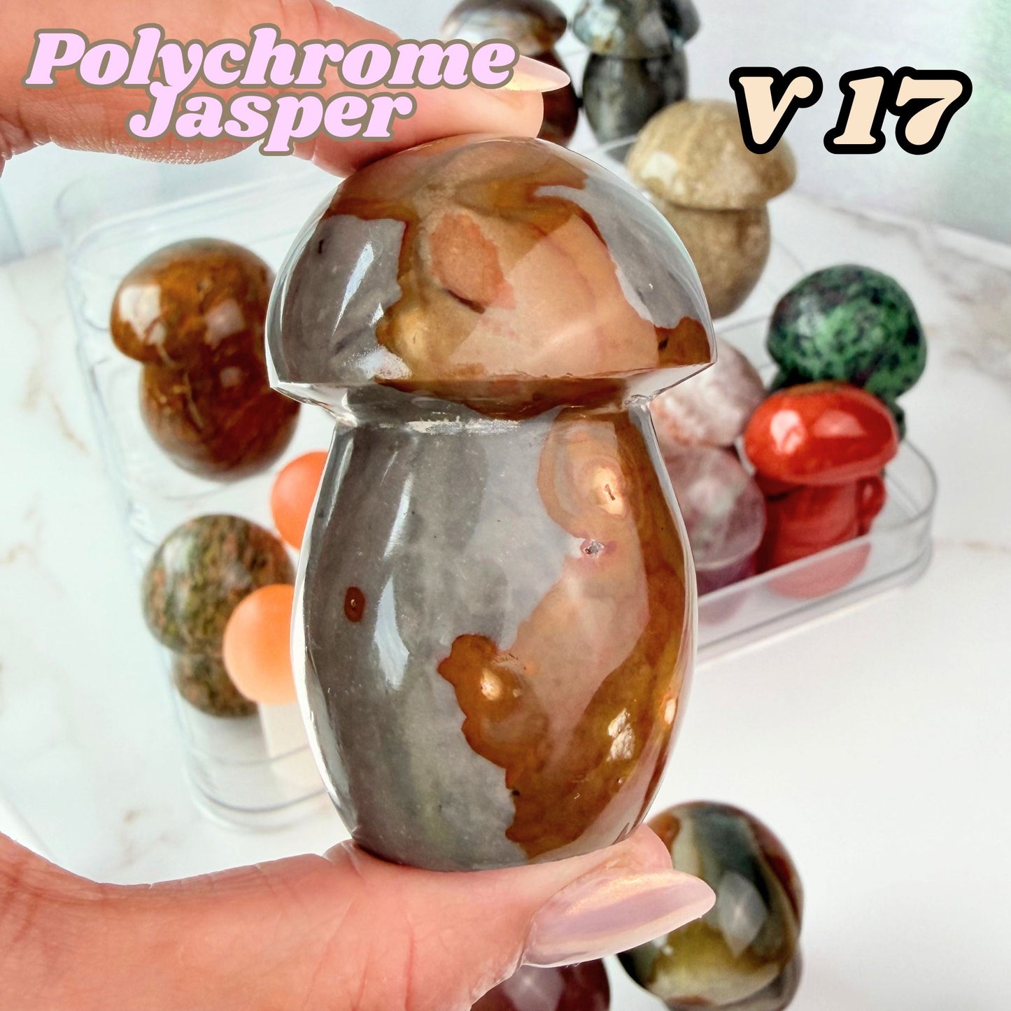 Polychrome Jasper Mushroom Carving | V17
