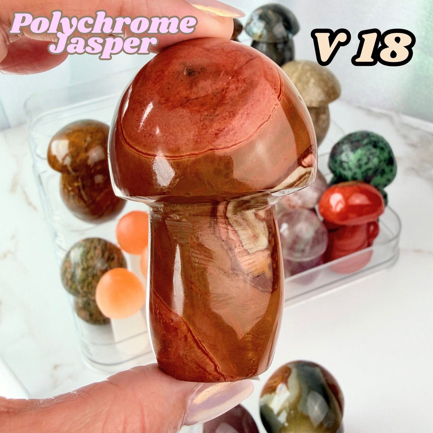 Polychrome Jasper Mushroom Carving | V18