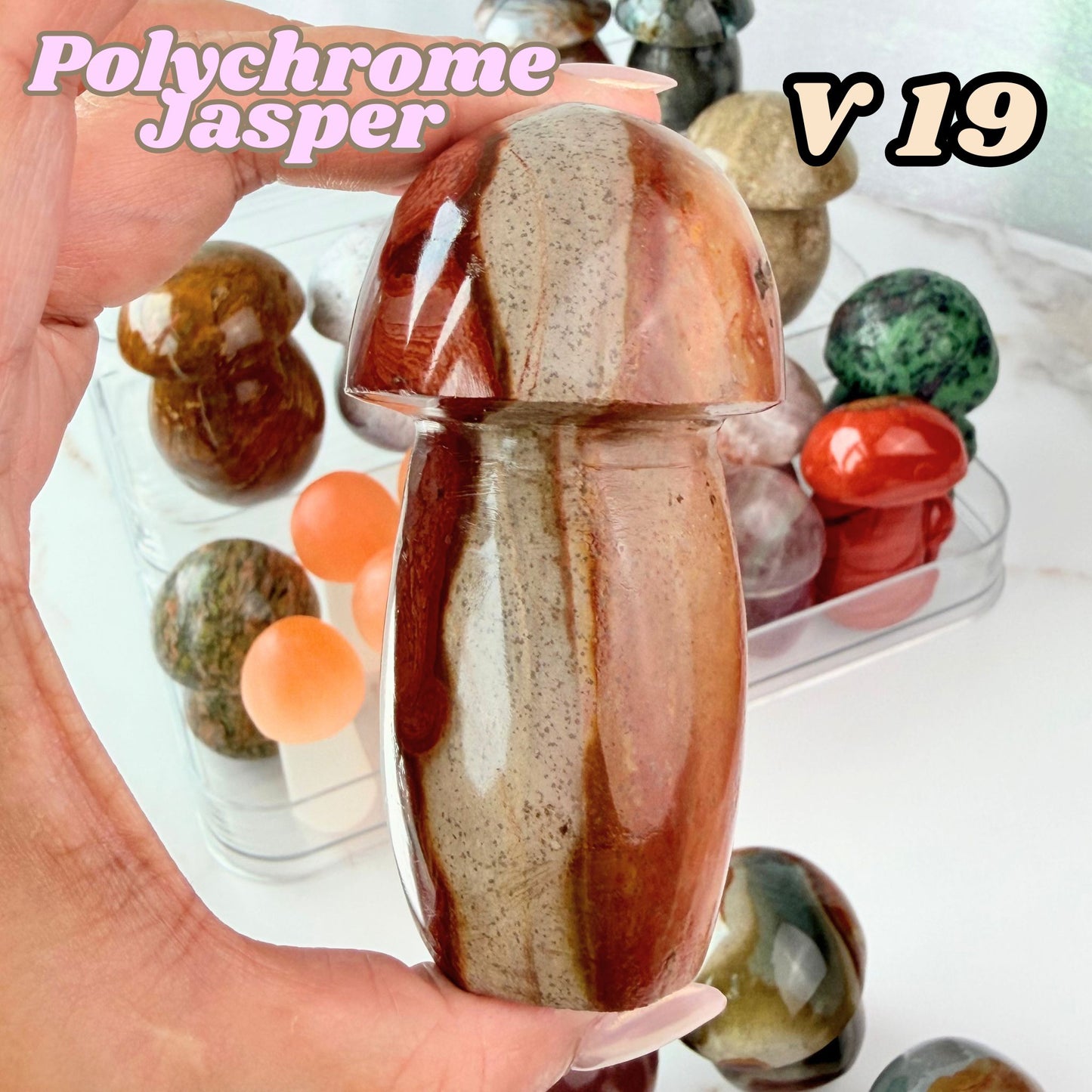Polychrome Jasper Mushroom Carving | V19